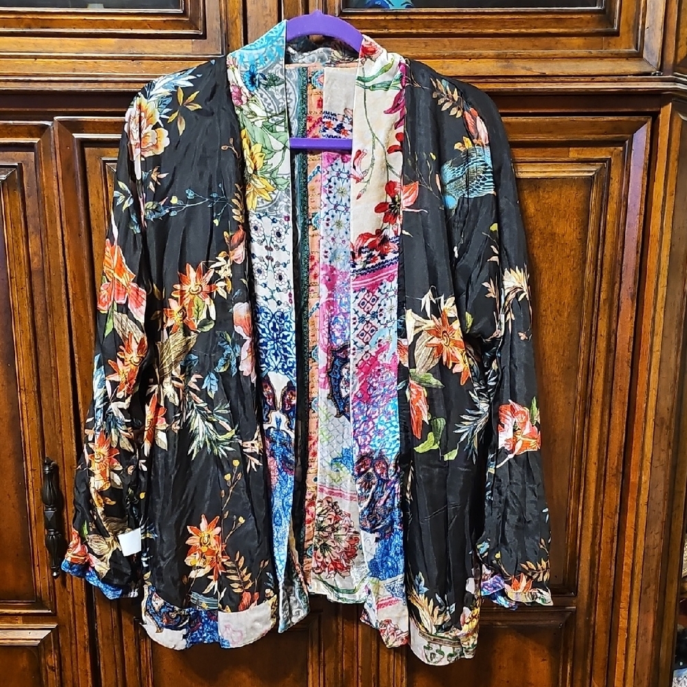 Johnny Was Multicolor Patchwork Velvet Kimono - image 4